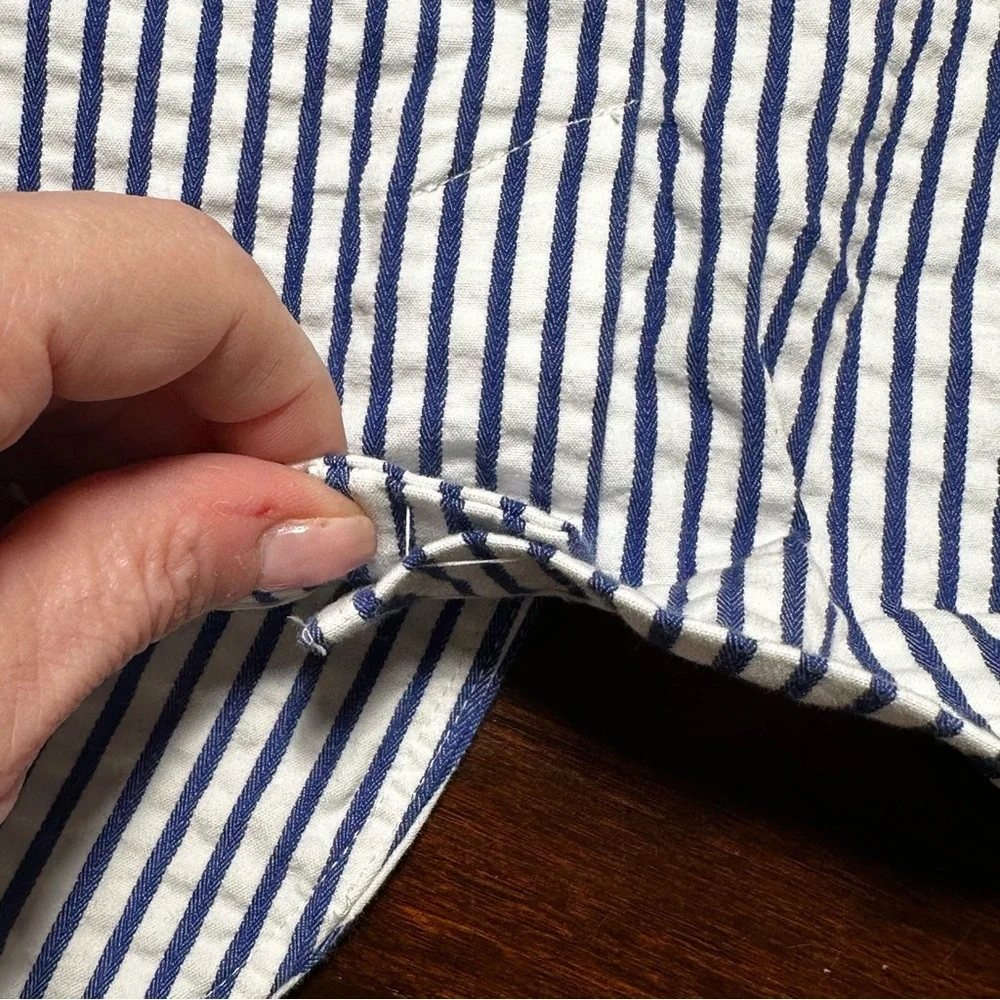 Lauren Ralph Lauren Seersucker Striped Blazer Blue White 12 Petite Like New